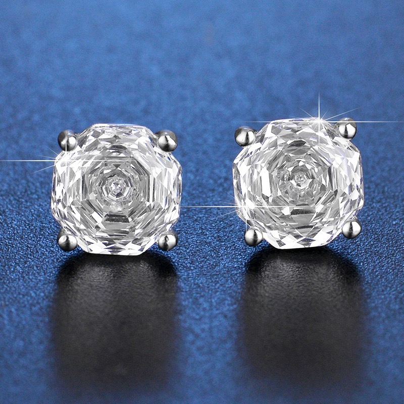 925纯银2克拉八角千禧玫瑰切帕帕拉恰耳钉女镶嵌高碳钻玫瑰花耳饰