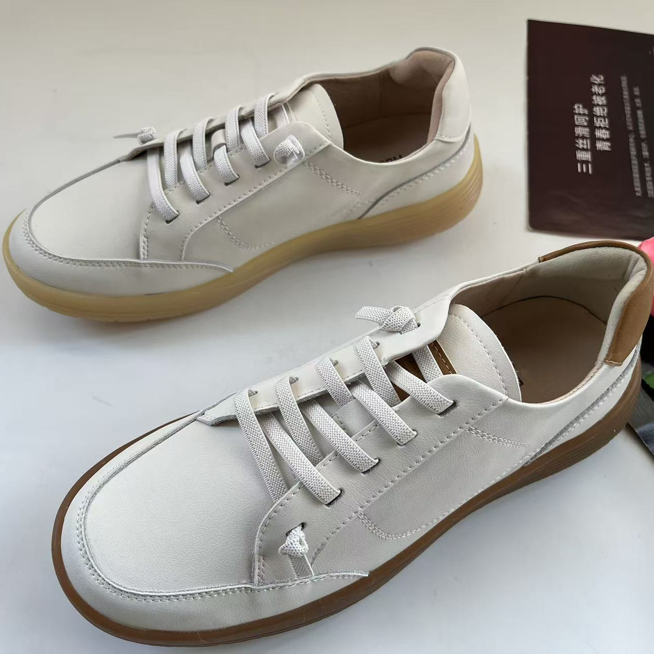 暇布~免系带休闲鞋新款牛皮女鞋真皮小白鞋柔软轻便一脚蹬遛弯鞋