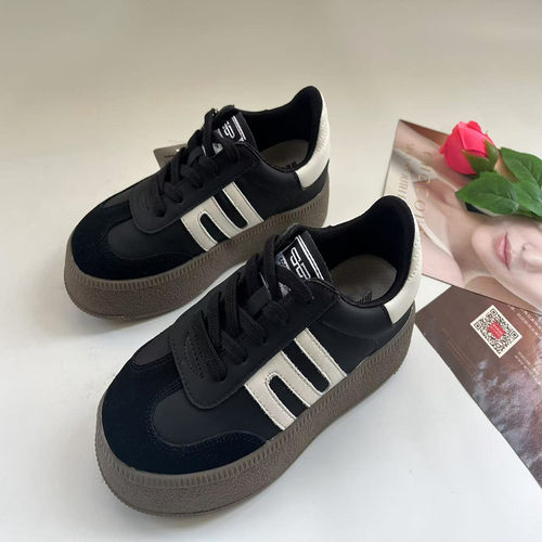 35码B~L软弹显瘦复古德训鞋女2025新款系带女鞋平底撞色休闲板鞋