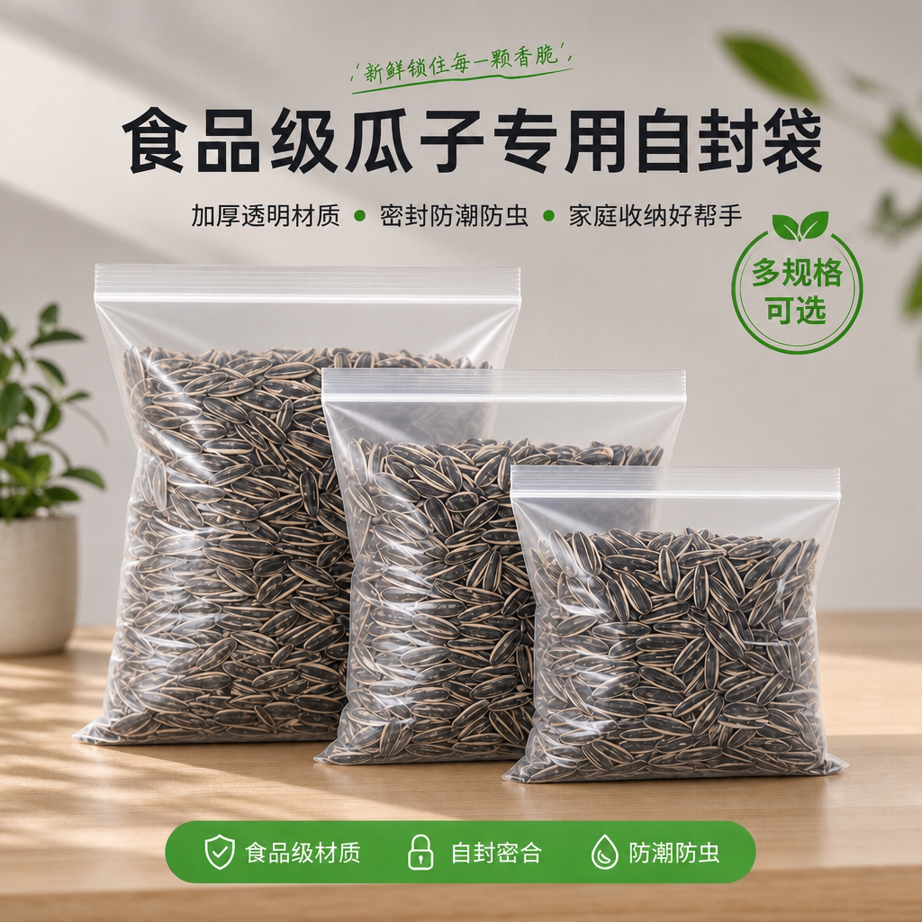 瓜子坚果自封袋食品级专用密封保鲜封口大号容量家用塑料袋小分装