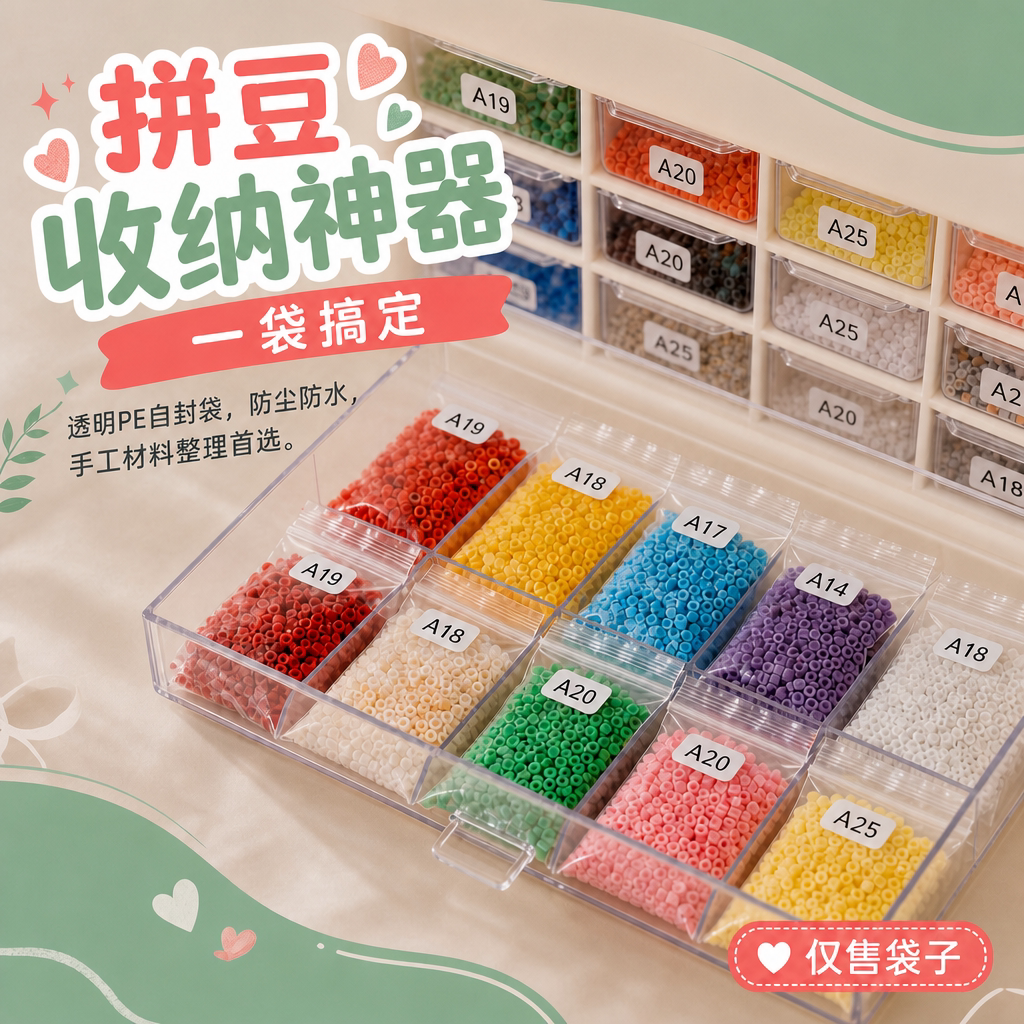 透明塑料自封拼豆收纳袋10个