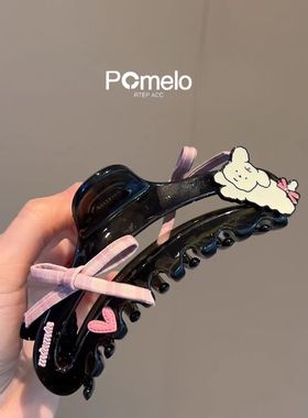 POMELO RTEP设计感小狗蝴蝶结盘发夹黑色抓夹大号后脑勺鲨鱼夹
