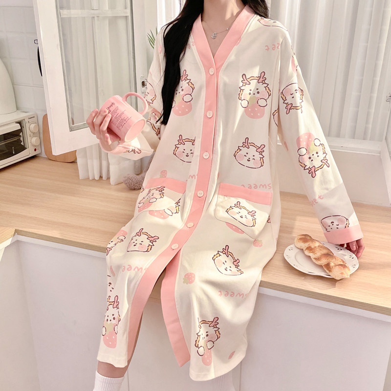 带胸垫待产连衣裙孕妇睡裙春秋季纯棉哺乳睡衣产后月子服产妇产房