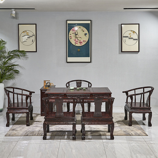 国标红木印尼黑酸枝金狮茶桌椅书房阔叶黄檀(干湿)茶台仿古功夫