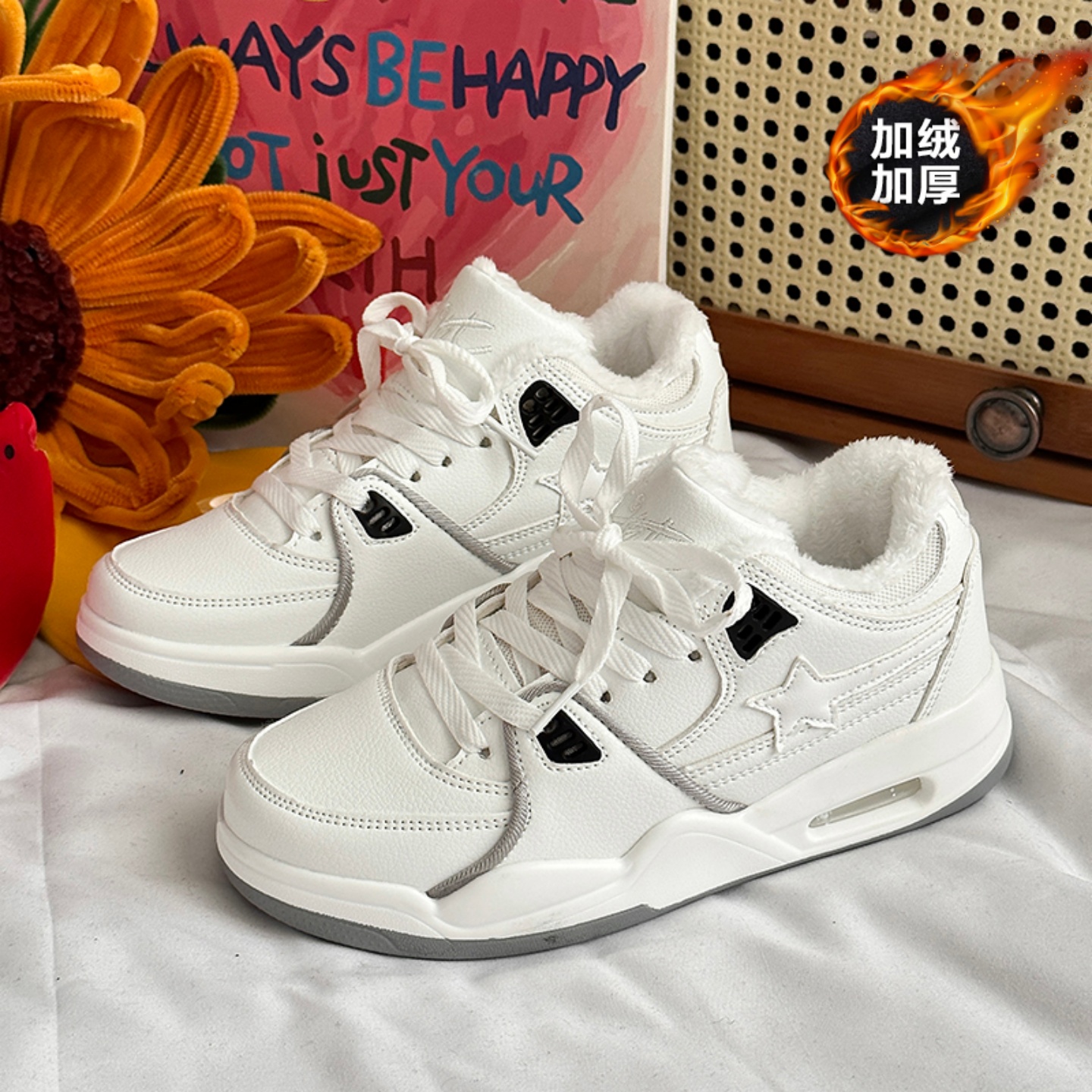 加绒鞋子男2026新款学生保暖加厚防寒小白鞋厚底增高气垫保暖棉鞋