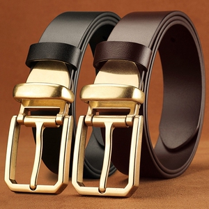 实心铜扣腰带头层牛皮真皮手工皮带定做休闲百搭针扣商务订制超长
