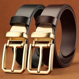 实心铜扣腰带头层牛皮真皮手工皮带定做休闲百搭针扣商务订制超长