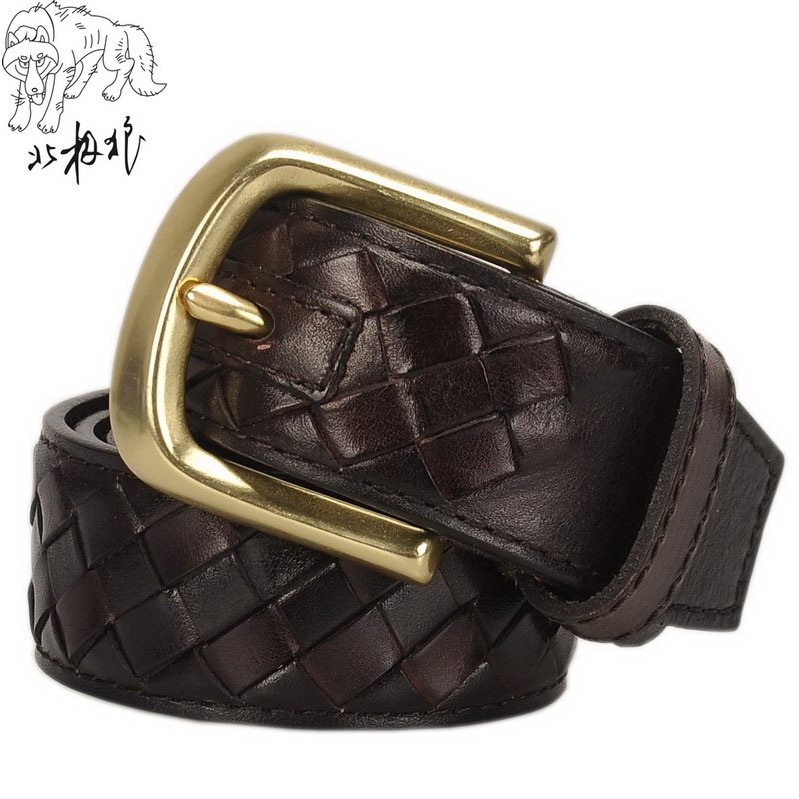 男士皮带编织带牛皮头层牛皮皮带 男士植鞣革皮带纯铜扣手工定做