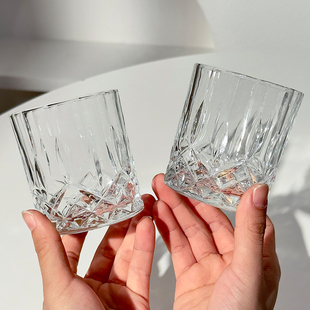 北欧风简约威士忌冰花咖啡杯果汁杯奶茶杯玻璃杯家用客厅水杯套装