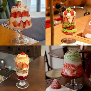 ins圣诞节草莓杯蛋糕杯玻璃高颜值杯子巴菲杯奶油杯创意冰淇淋杯