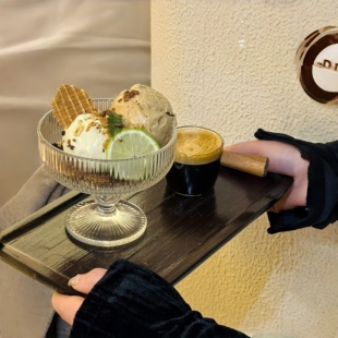 网红ins竖纹矮脚冰淇淋杯 玻璃雪球甜品杯雪糕杯冷饮水杯果汁杯子