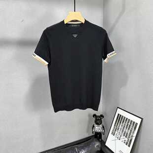 欧洲站2023夏季新款修身弹力帅气简约百搭薄款冰丝短袖t恤男潮牌