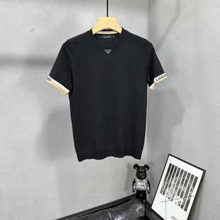 欧洲站2023夏季新款修身弹力帅气简约百搭薄款冰丝短袖t恤男潮牌