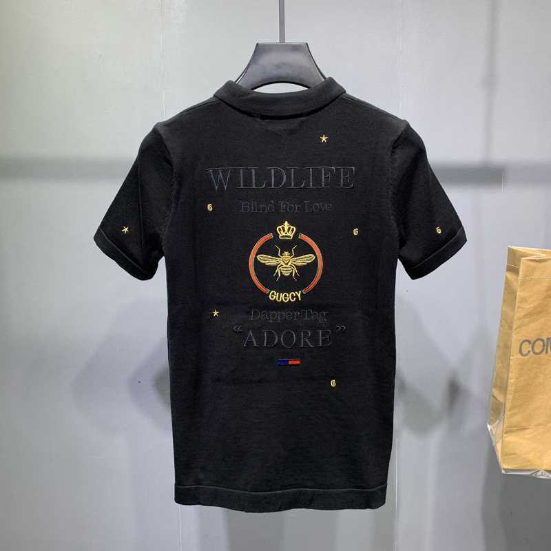 2022春秋季网红小蜜蜂刺绣polo衫男短袖潮流修身男士针织翻领T恤