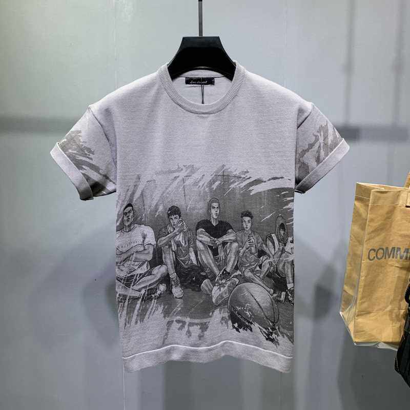 男士动漫卡通短袖毛衣时尚潮流百搭针织衫半袖秋冬季新款潮牌上衣