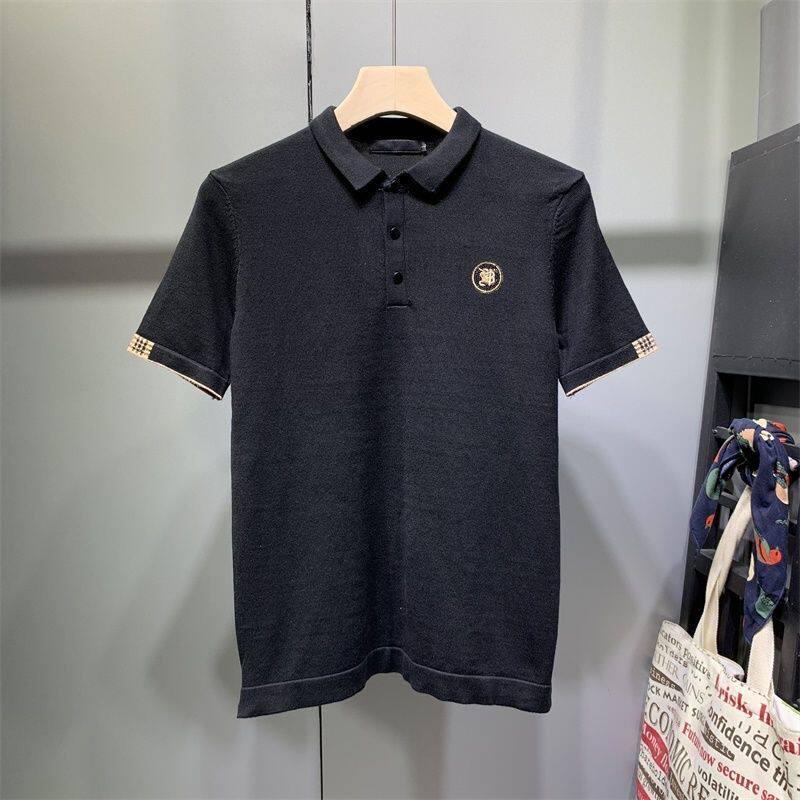 男士简单针织POLO衫秋季衣服上衣修身韩版短袖毛衣潮流加厚半截袖