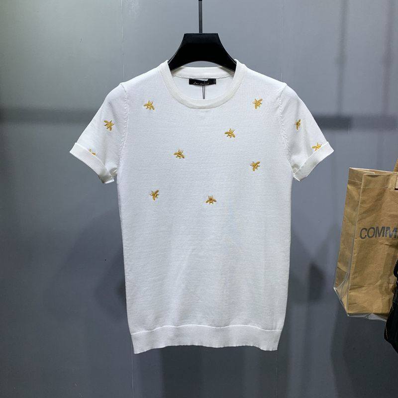 男士短袖毛衣刺绣圆领百搭简单款针织衫半袖秋冬季大码潮流男上衣