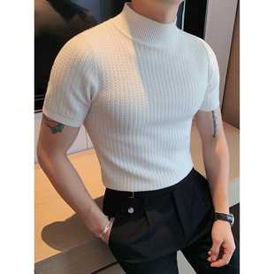 高级感半高领毛衣男秋冬季修身针织短袖打底衫上衣男士内搭毛线衣
