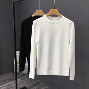 毛衣男秋冬季圆领男款内搭休闲套头修身打底衫男士白色针织衫长袖