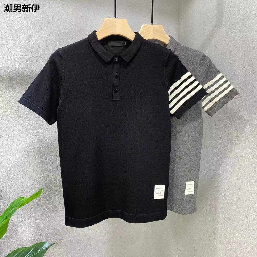 男士简单针织POLO衫秋季衣服上衣修身韩版短袖毛衣潮流加厚半截袖