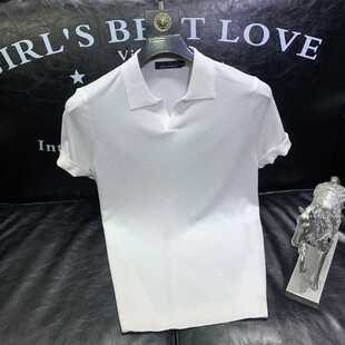 纯色冰丝POLO衫短袖男夏季时尚潮流修身百搭翻领针织半袖T恤薄款