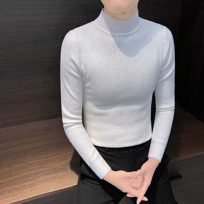 半高领毛衣男秋冬季修身潮流长袖针织打底衫高级感百搭纯色毛线衣