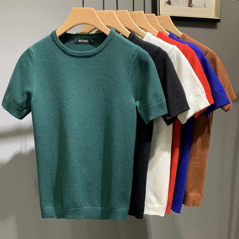 春款打底上衣韩版修身男士圆领针织短袖青年休闲短袖T恤打底衫潮