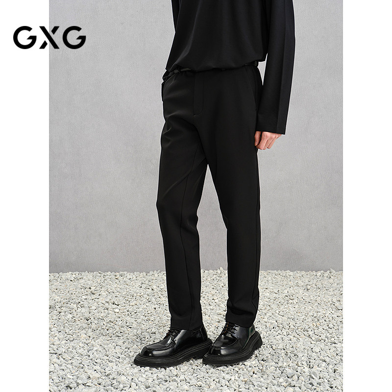 GXG男装 商场同款黑色小脚西裤保暖通勤休闲裤 24年冬G24X024112