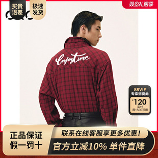 GXG男装 红色圣诞格纹时尚长袖衬衫外套男上衣新年 25春新品