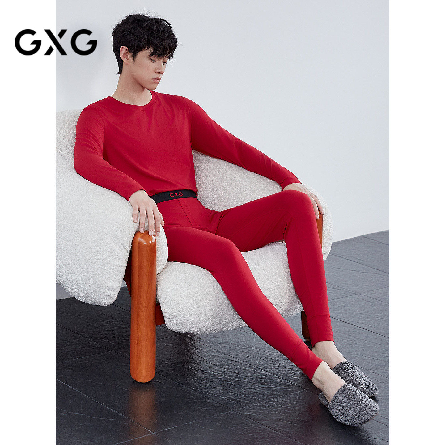 GXG男士保暖内衣 红色本命年棉质男内衣套装保暖舒适家居服礼盒装