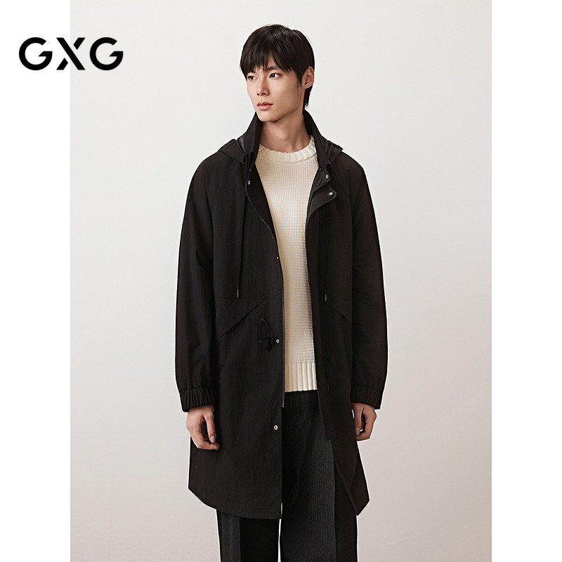 GXG男装 可收纳立领连帽风衣夹克外套中长款上衣 2025秋季新品