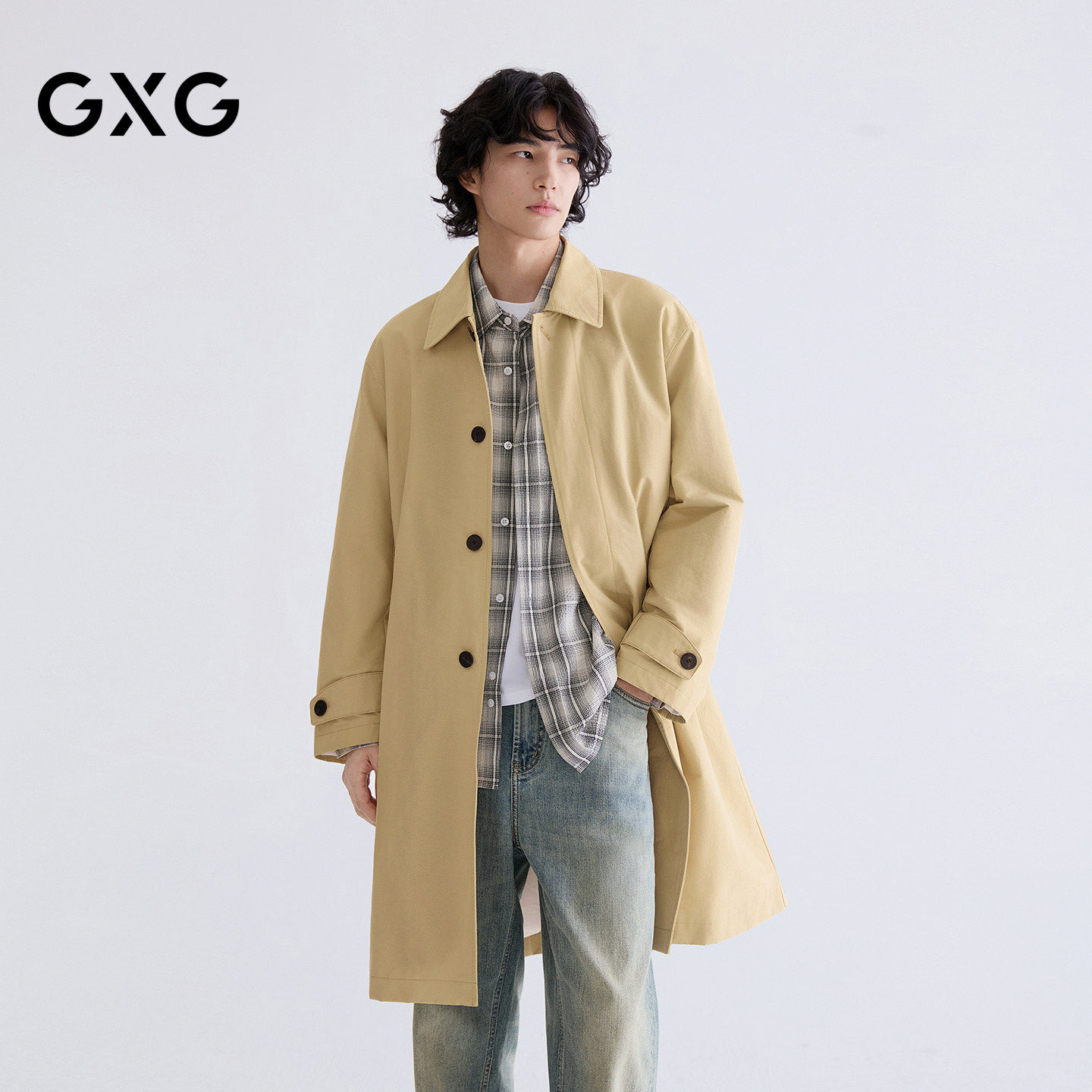 GXG男装 高智感肌理通勤风衣经典宽松长款外套 26年春新品