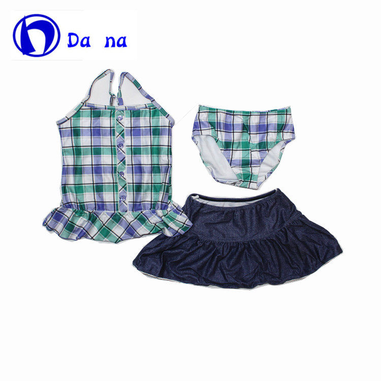 外贸Dana学生少女分体儿童泳衣保守泳裤温泉泳装三件套游泳衣时尚