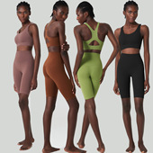 普拉提夏季 外穿短裤 跑步 女运动内衣防震背心文胸一体式 瑜伽服套装