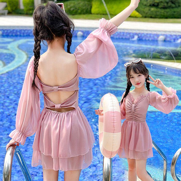 女童甜美风泳衣2025新款保守遮肚女孩夏装海边连体泳装夏季连