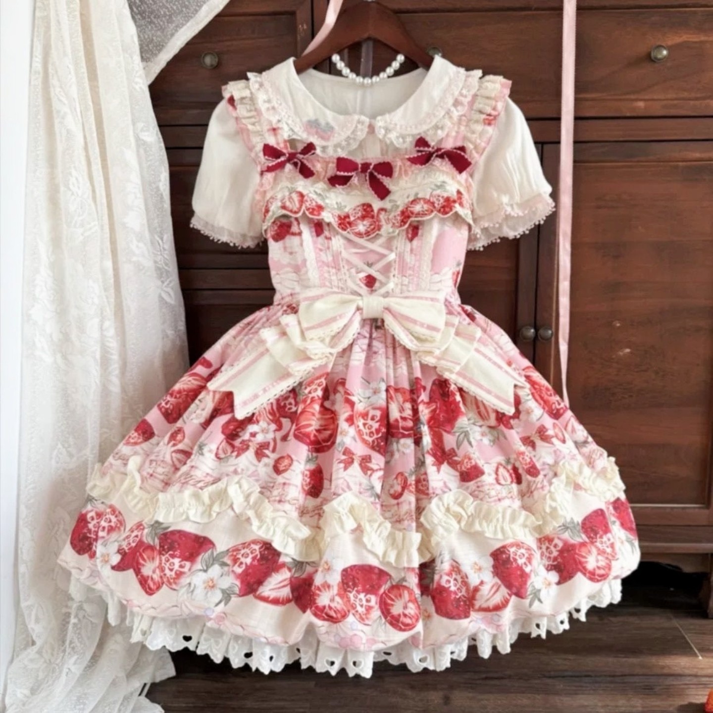 草莓空想曲lolita裙花苞jsk甜美短款吊带裙洛丽塔日常轻lo蛋糕裙
