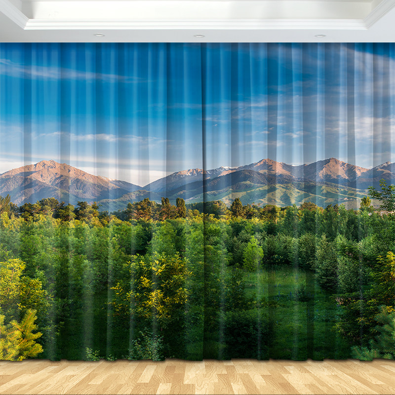 定制美丽风景印花窗帘室内遮阳布遮光卧室客厅出租房落地窗飘窗帘