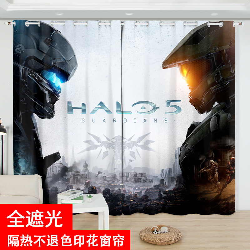 电子游戏光晕全遮光印花窗帘免打孔网咖宿舍卧室客厅落地窗飘窗帘