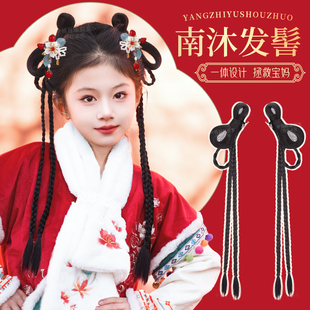 儿童汉服头饰假发古风懒人一体式盘发发髻女童百搭古装新年造型