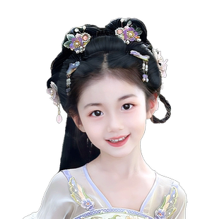 儿童汉服假发包古风两侧垫发包全发丝秃子乐古装盘发发髻扁牛角包