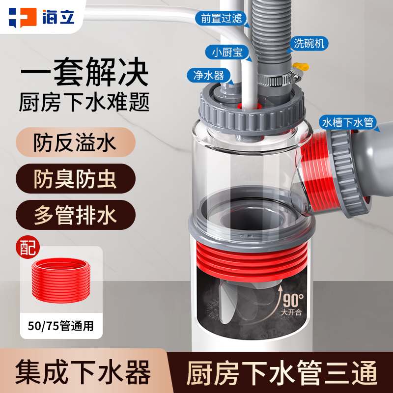海立厨房下水三通集成下水器