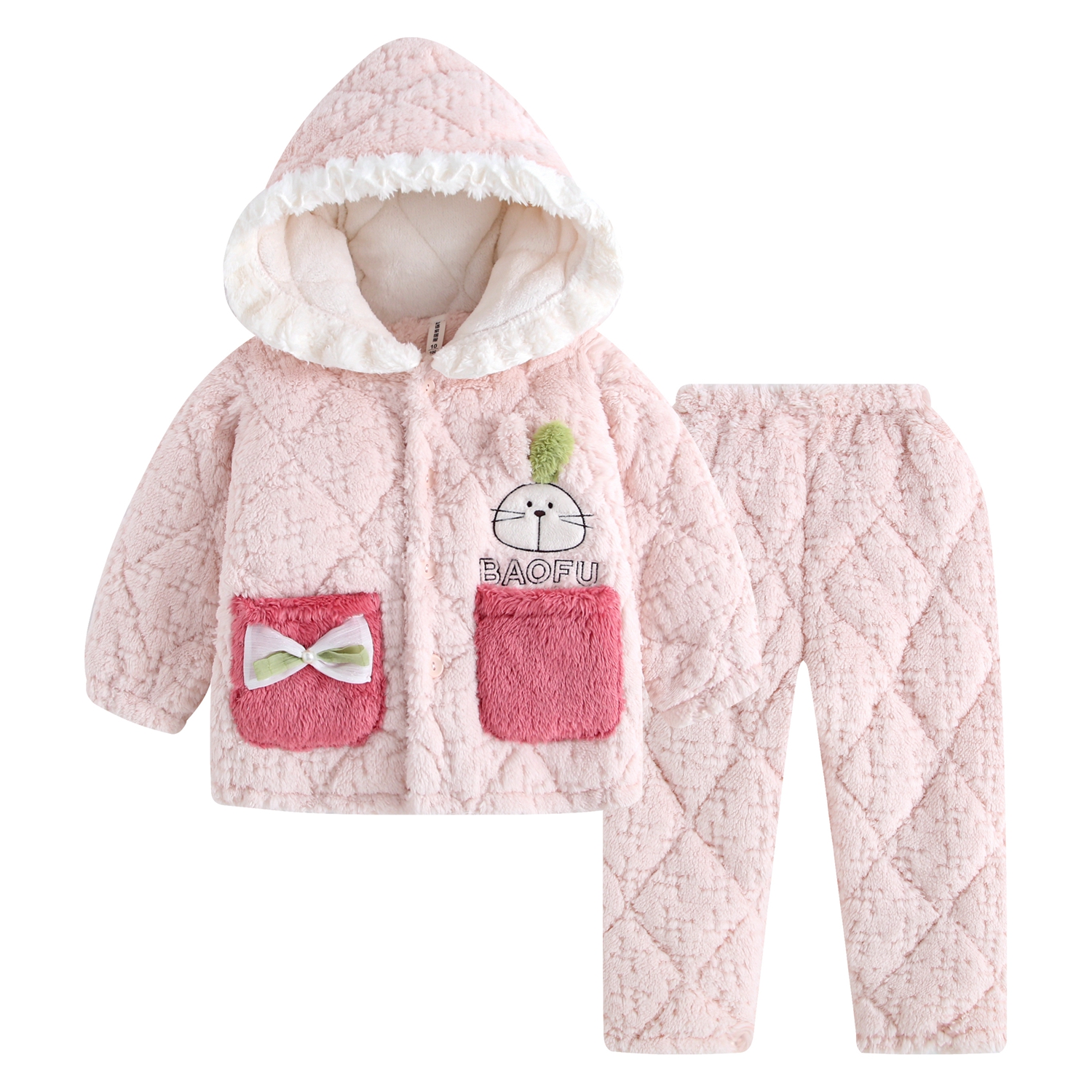 小兔奶盖儿童加厚夹棉加绒女童睡衣三层加厚夹棉小孩冬季家居服
