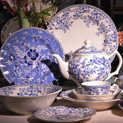 欧式西餐兰花陶瓷盘子菜盘餐具碗碟饭碗碟子家用骨瓷中式