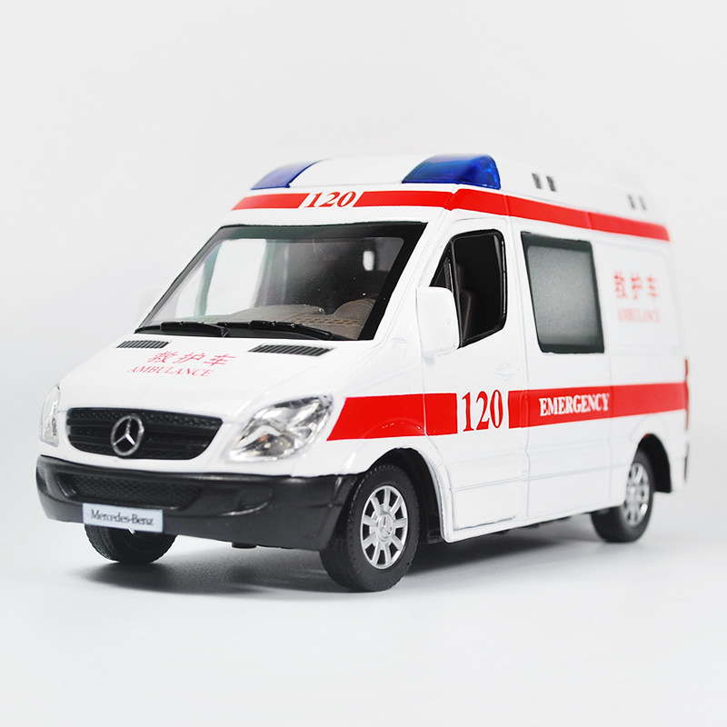 包邮奔驰合金120救护车回力声光版合金汽车模型儿童玩具彩盒包装