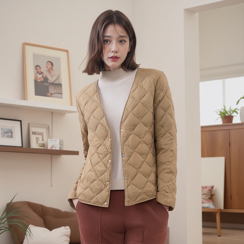 雅恋蝶短款圆领羽绒服95白鸭绒