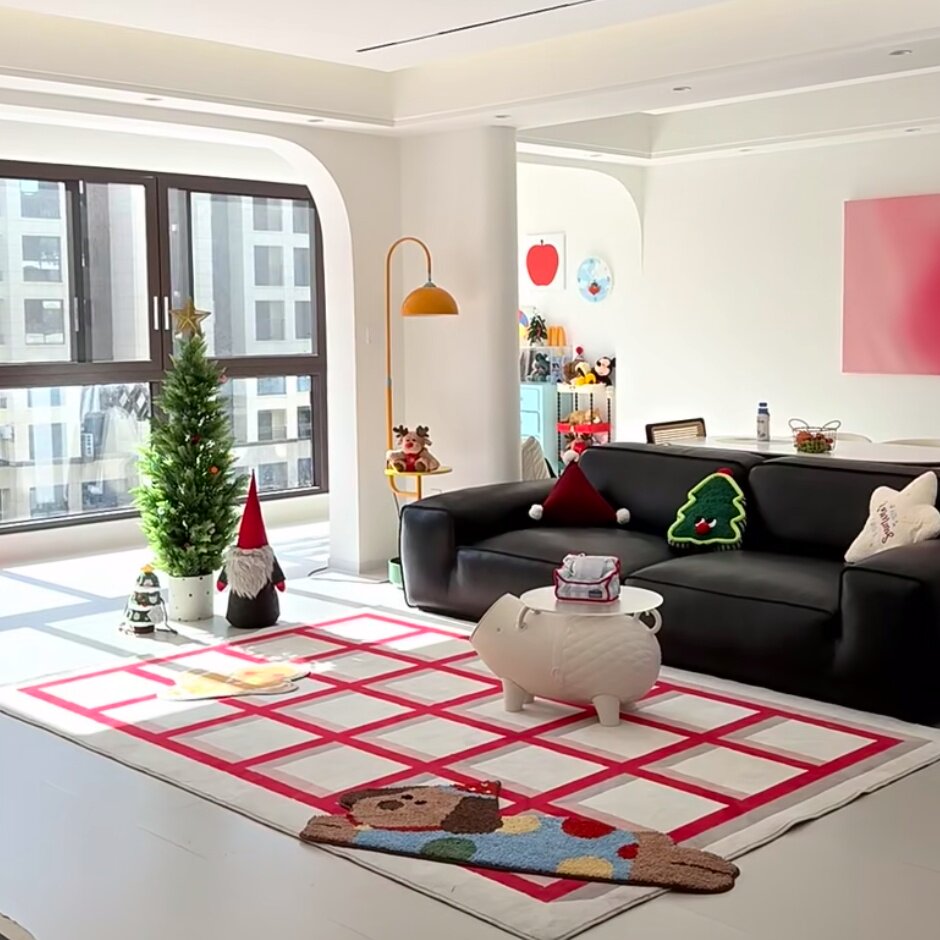 ‘’红晕霓’ 格子中古风客厅地地毯