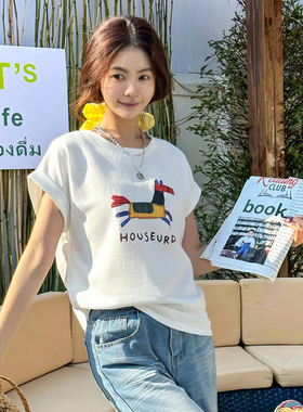 美式时尚休闲彩色小马印花白色T恤女2026夏季新款百搭短袖上衣