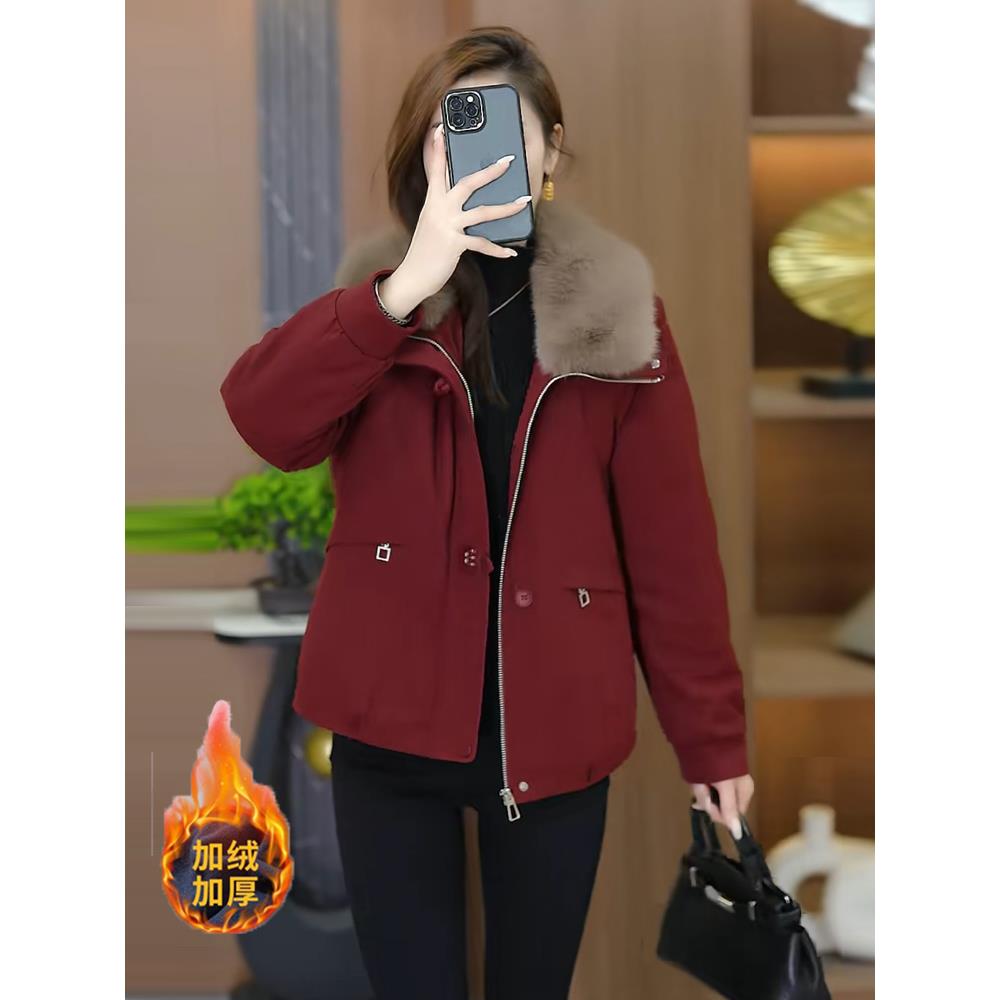 加绒加厚短款派克服外套女2025冬季新款宽松显瘦百搭休闲工装棉衣