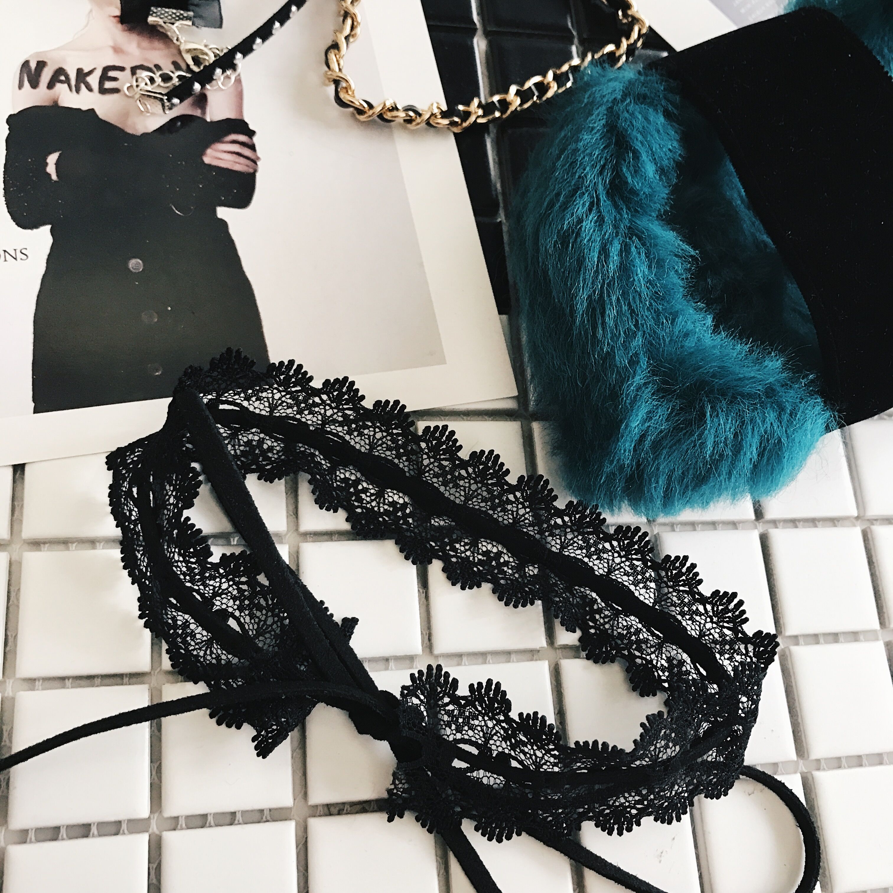 CHICYOU 黑色蕾丝蝴蝶结绑带洛丽塔风格小性感项链颈链chocker