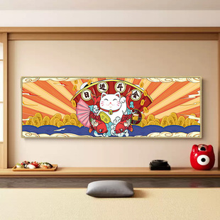 招财猫挂画日本料理寿司店和风餐厅日式装饰画浮世绘鲤鱼酒屋壁画